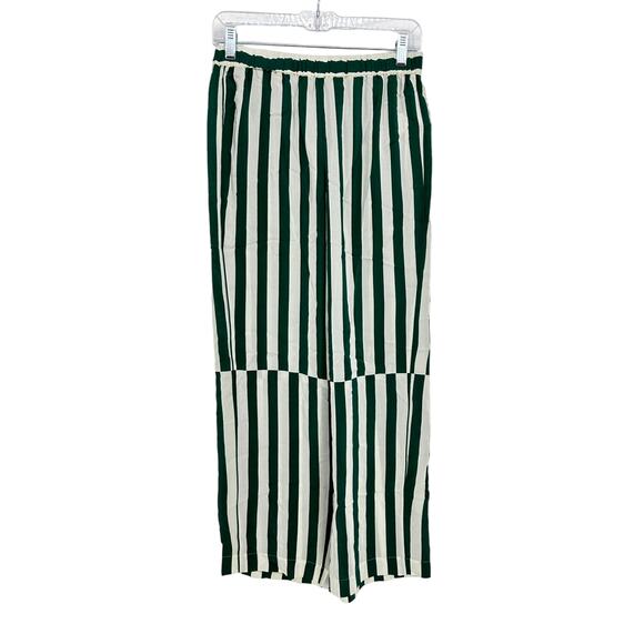 AYR The Flow State Pants Womens Size Medium High Waist Green Stripe Silk Blend - Picture 1 of 6